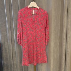 Elegant Pink Paisley Long Sleeve Dress